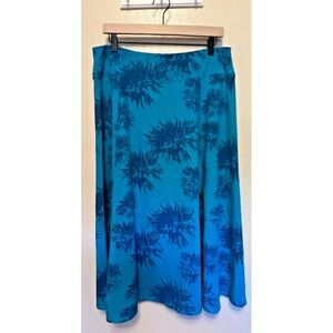 Travel Smith Blue Floral Knit Skirt Midi‎ Womens Size Large Petite LP